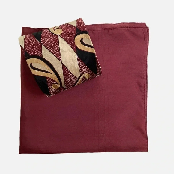 2/$30 ROBERT TALBOTT Burgundy Paisley Silk Tie & Pocket Square - Picture 15 of 16